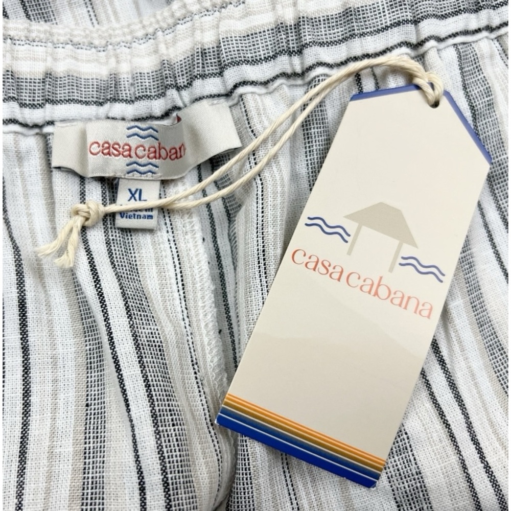 NWT Casa Cabana Linen Blend Pull On Wide Leg Striped Ankle Crop Pants Size XL - Picture 6 of 7